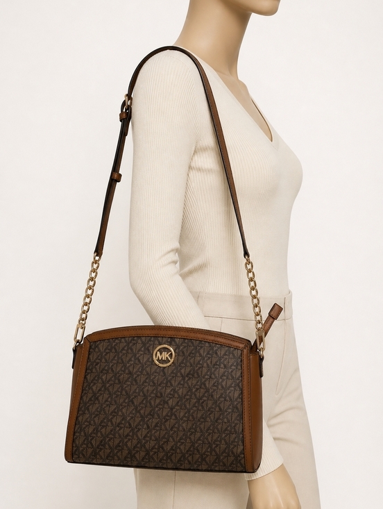 Handbags - Brown Patterned Crossbody Bag - Women's Shoulder Purse